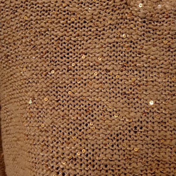 CHICO'S Perfect 4 Holiday! Shimmery Gold HiLo Pullover Knit Sweater Sequins - Picture 3 of 11